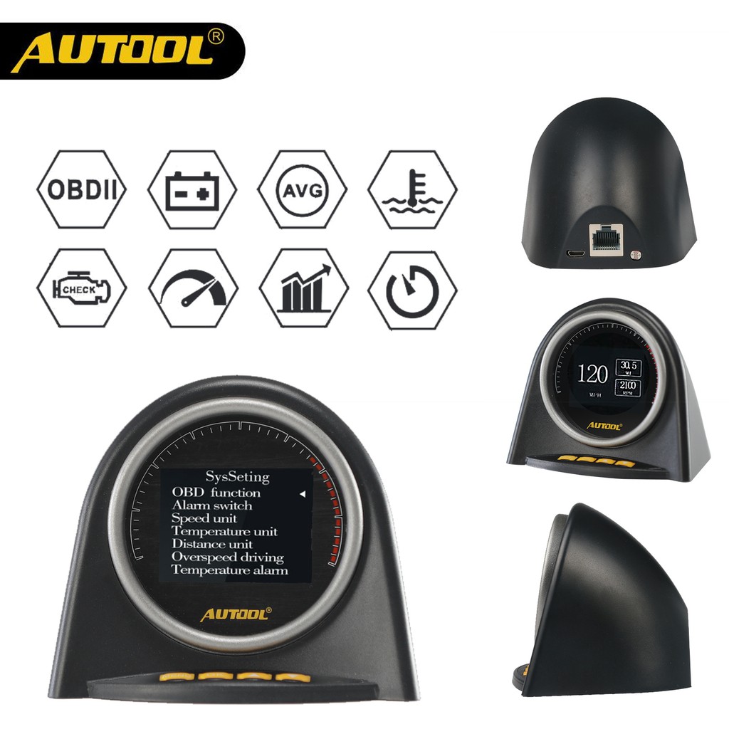AUTOOL X90/ OBD Car HUD Speedometer/ MPH/ Angle Gauge Bevel Gauge/ with HD LCD Car Head Display for OBDII 12V Car//SUV//RV//Truck//Trailer Off-Road Vehicle