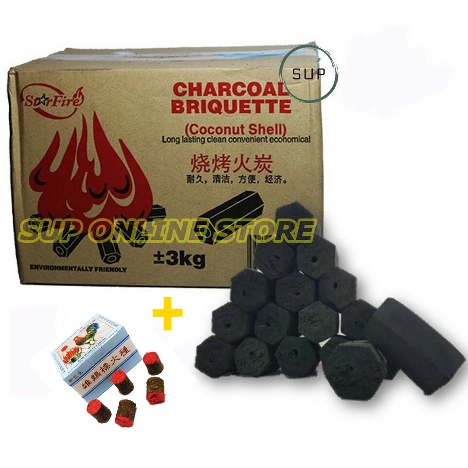BBQ Charcoal Briquettes 3kg± / Arang BBQ / Arang Kelapa / BBQ Fire Starter / Party Shopee Malaysia