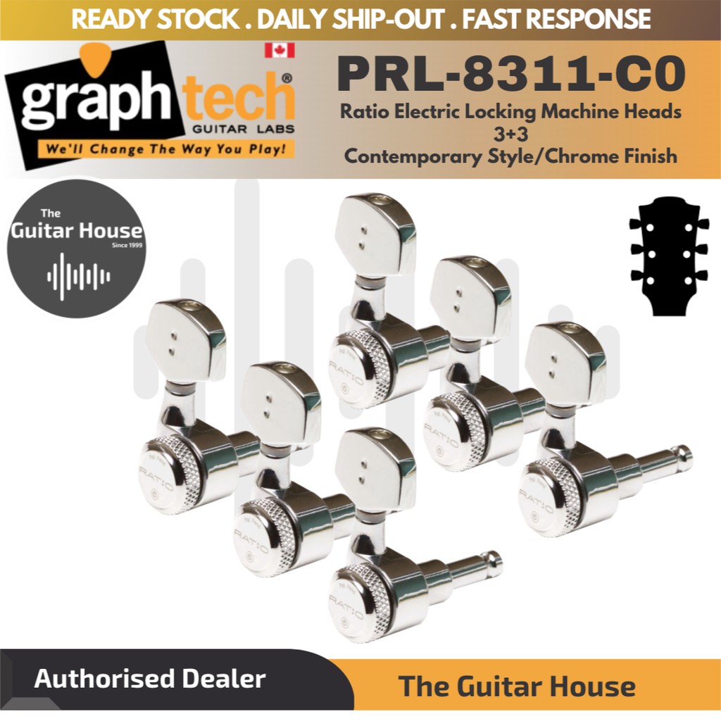 Graph Tech PRL-8311-C0 Ratio 3+3 Electric Guitar Locking Machine Heads - Contemporary Style / Chrome Finish (PRL8311C0)