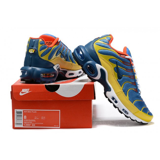 blue and yellow nike air max plus