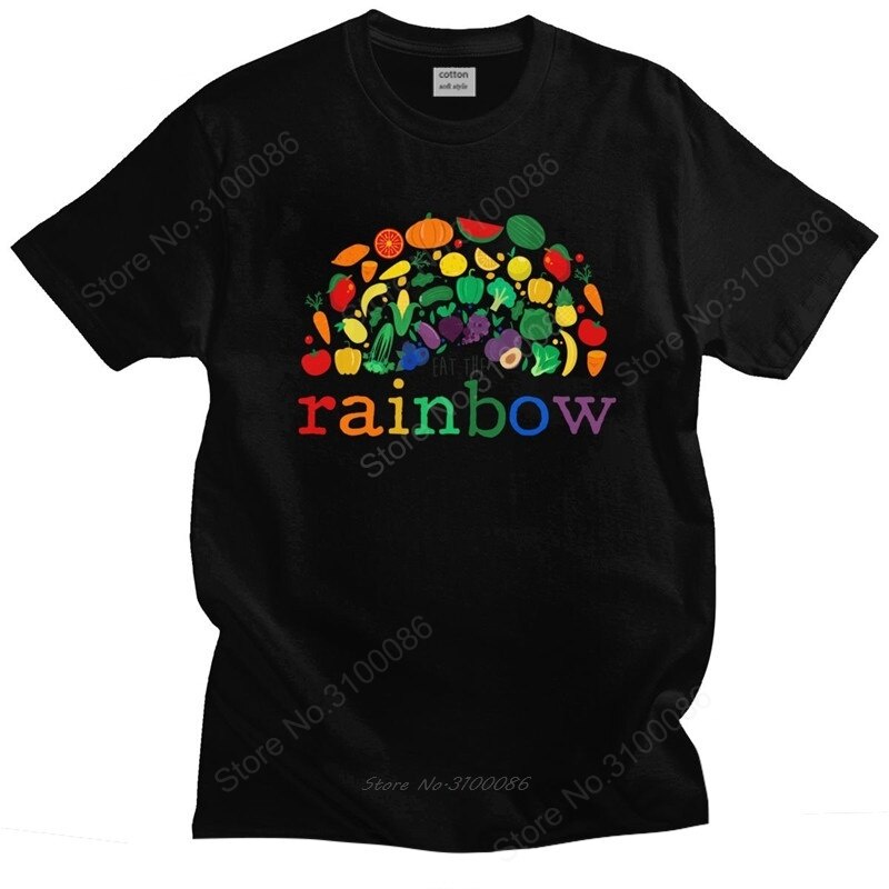 Kawaii Cute Rainbow Vegan Food T Shirt Men Short Sleeved Plant Based Diet Summer Tshirt Slim Fit Tee Top Merchandise