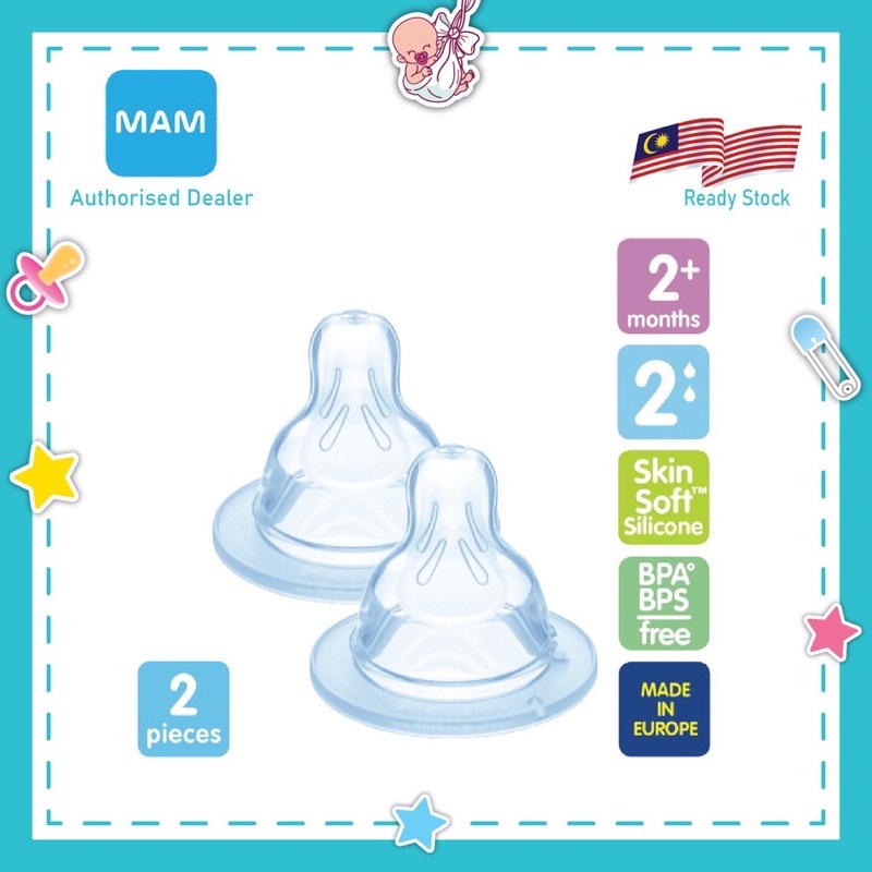 MAM Replacement Skin Soft Teats / Nipple / Puting Size 2 Spill-Free ...