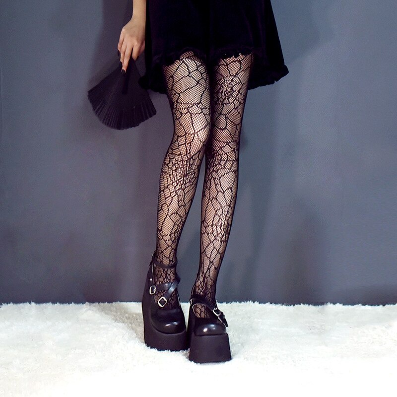 Spider Web Pattern Stockings Dark Black Goth Stockings Summer Tights Women's Sexy Women's Nylon Fish Net Thigh High