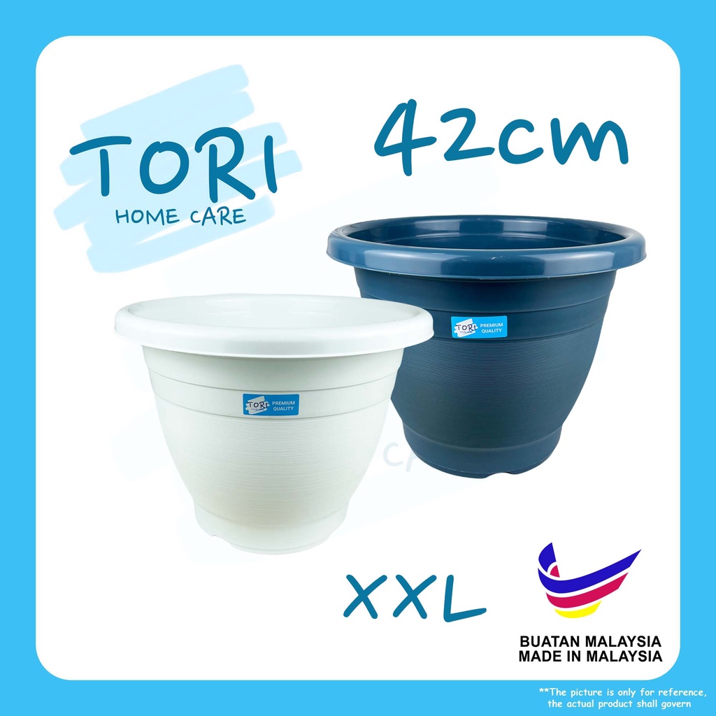 TORI HOME 42cm Big Flower Pot XXL | Large Flower Pot White , Blue | Pasu Bunga besar Buatan Malaysia | Plant Pot pasu mu