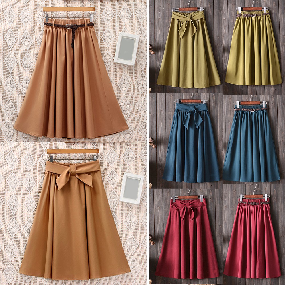 high waisted a line midi skirt