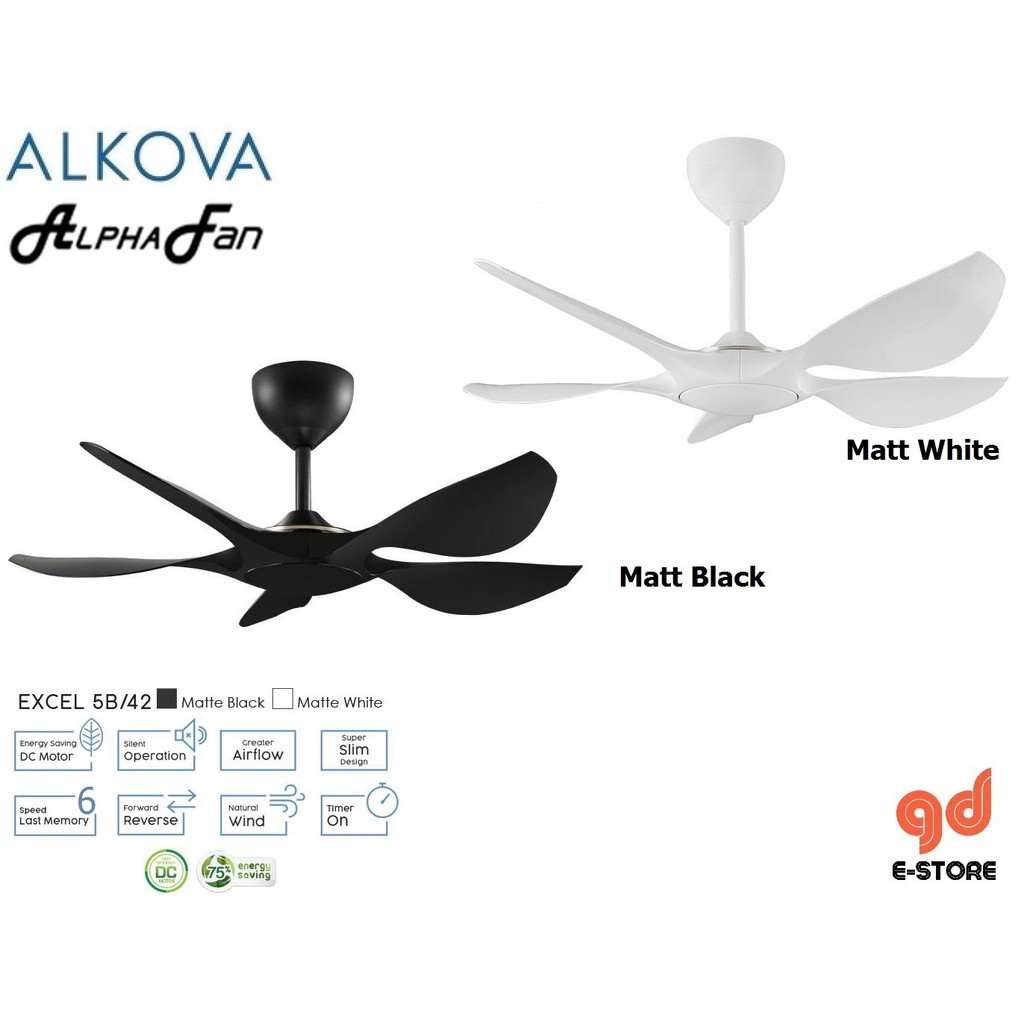 Alkova Alpha Excel 5b 42 Dc Motor Ceiling Fan With 5 Blades 6 Speeds Remote