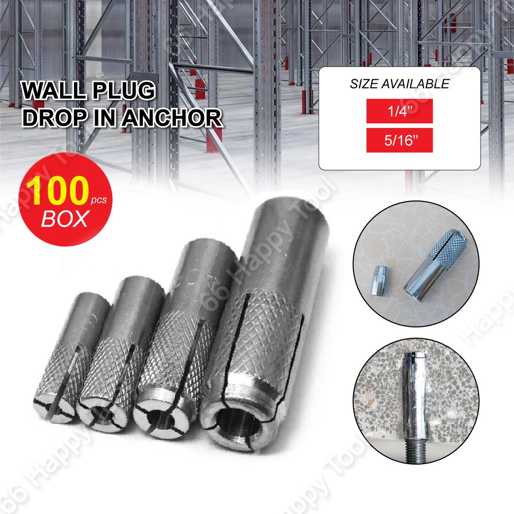 (50pcs / 100pcs) Drop In Anchor 1/4" 5/16" 3/8" 1/2" Wall Plug