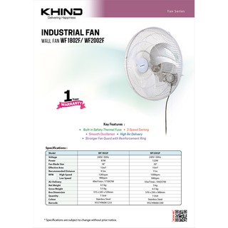 khind industrial wall fan wf2002f