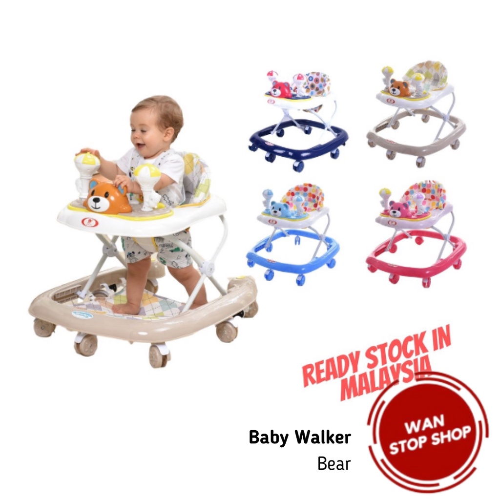 Baby Learning Walker Toy Adjustable Heights Foldable Safety Learning Walker with Handle