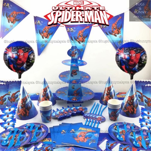 Ready Stock Spiderman Theme Kids Birthday Tableware Party