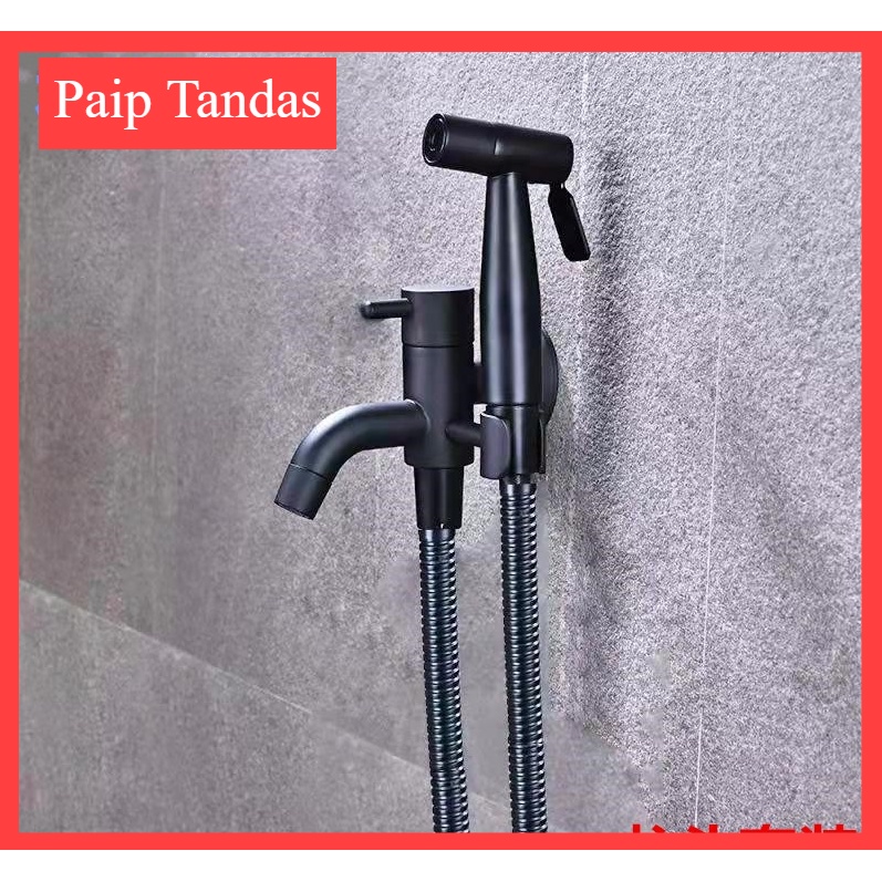 Stainless Steel Tap Faucet with Hose Bidet Spray Shower for Bathroom Set Paip Air dan Hos Air 2