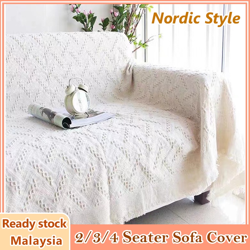 ⭐Sofa Cover⭐ 2 3 4 Seater White Nordic Simplicity Towel Slipcover Sofa blanket Cover l Shape Sofa Towel Set Sarung Sofa