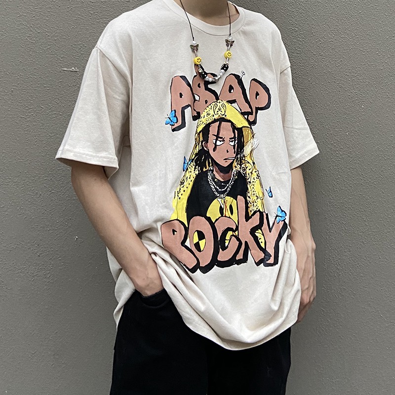 Donsmoke Asap Rocky Square Scarf Short Sleeve Men S And Women Hip Hop Graffiti Anime Loose Casual T Shirt Shopee Malaysia