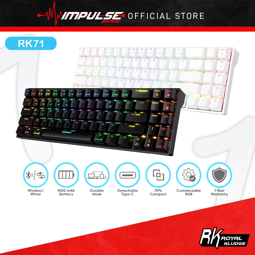 Royal Kludge RK71 RGB Mechanical Gaming Keyboard (Hot-Swap / Wired / Wireless / Bluetooth)