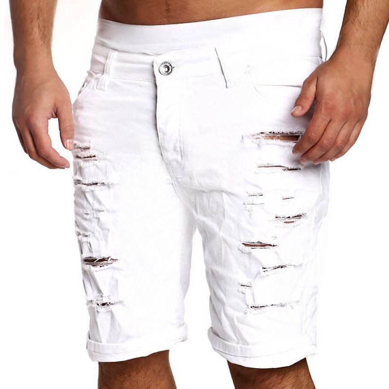 mens black skinny ripped shorts
