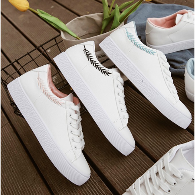 White shoes korean women casual sneakers PU shoe Shopee Malaysia