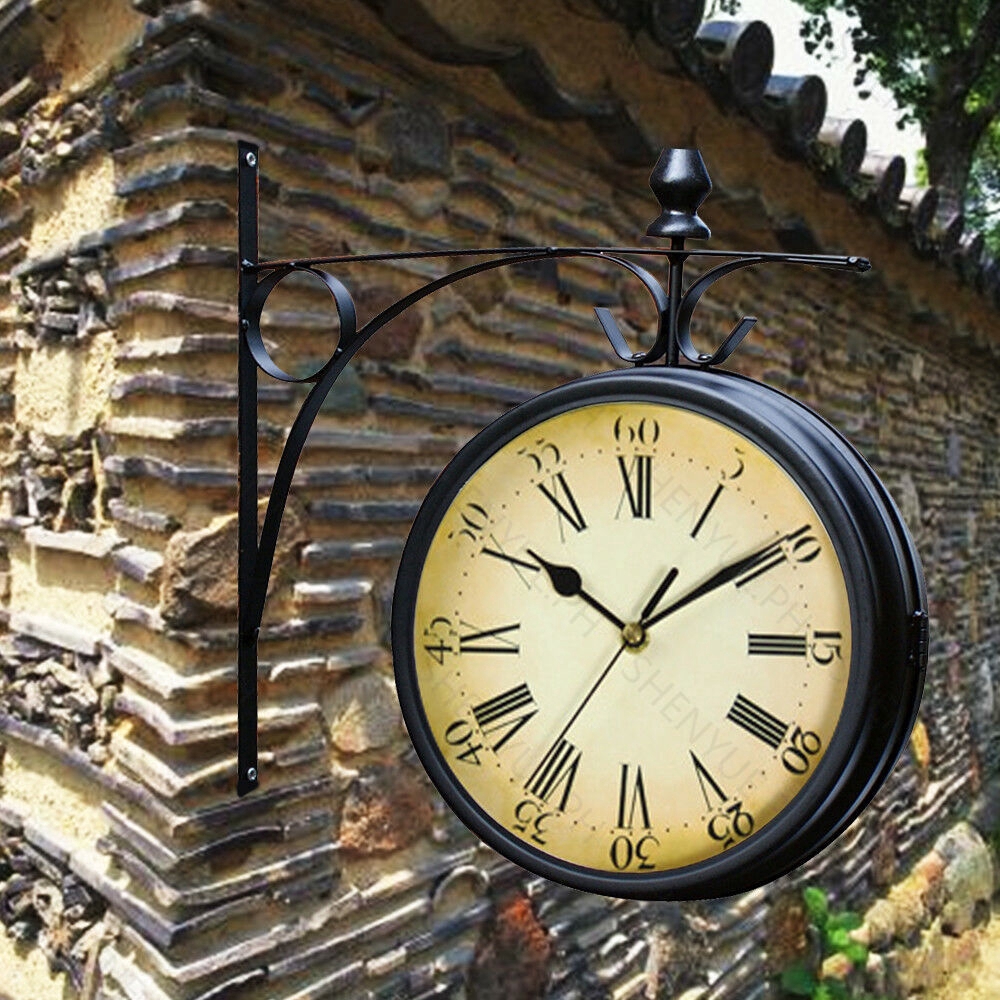 Outdoor Wall Clock Double Side Station, Outdoor Hanging Clock
