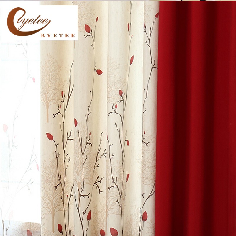 Red Quality Stitching Living Room Curtains Fabrics Kitchen Door
