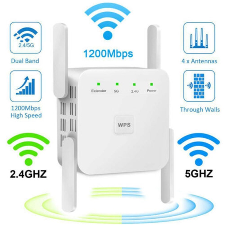 5Ghz WiFi Repeater WiFi Extender Wireless WiFi Booster Amplifier 2.4G 1200Mbps Long Range WiFi Receiver Signal Repiter （UK）4 Antenna Range Extend