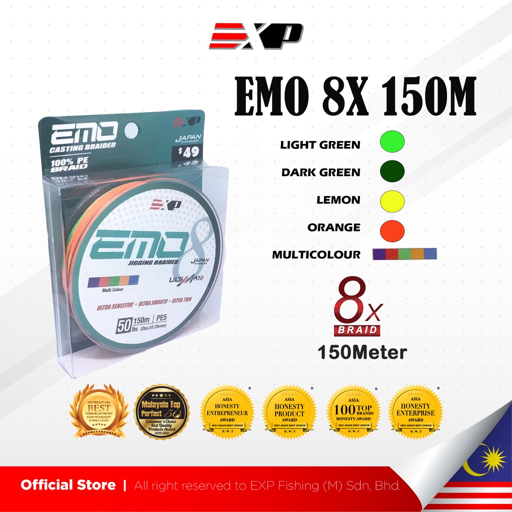 EXP EMO 8X 150m Casting Braided Fishing Line Ultra Sensitive Smooth Thin Strong PE Multifilament Durable 10lbs - 50lbs