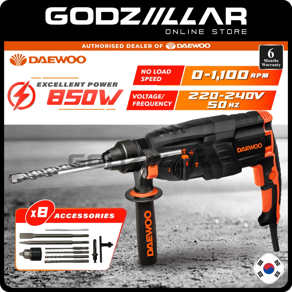 Daewoo 850W 4 IN 1 Rotary Hammer Drill DARH26SRE 4 Functions