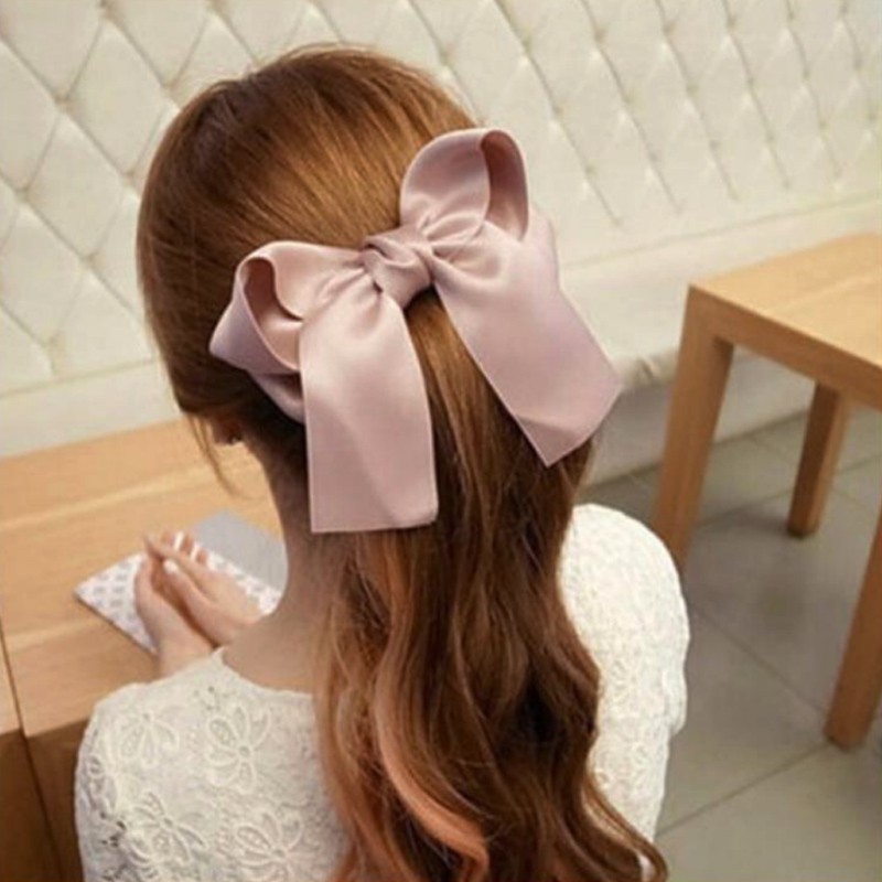 6 Colors Girl Elastic Hair Bands Large Bowknot Hair Ties Ribbon