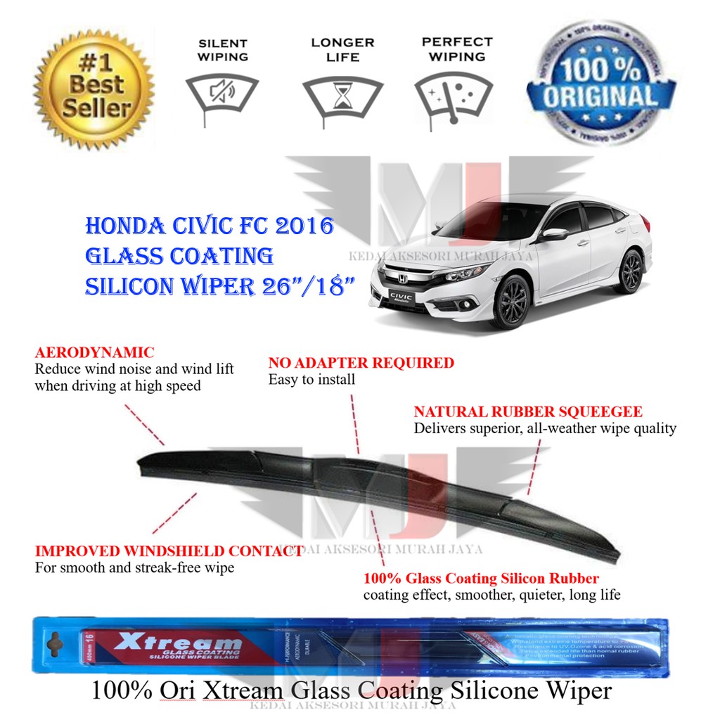 Honda Civic fc 2016 100 Ori Xtream Glass Coating Silicone Wipers Blade (1set) Shopee Malaysia