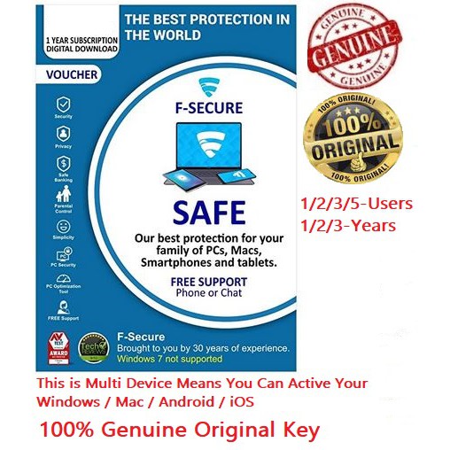 F-Secure Internet Security (Windows / Mac / Android / iOS) - 1/2/3/5 User, 1/2/3 Years (Email Delivery in 1 hour- No CD)