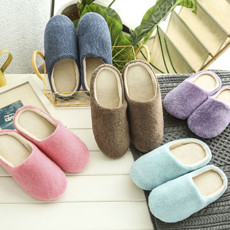 Women Men Indoor Urban Cozy Soft Skid-Proof Fleece Plush Home Slipper