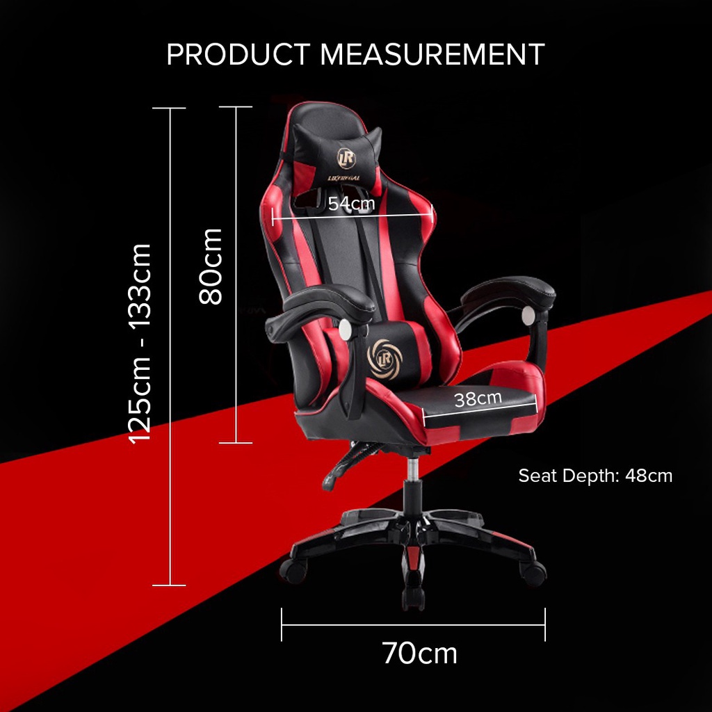 FINSSO: LR Height Adjustable Reclining Gaming Chair With Ergonomic Backrest and Height Adjustment and Pillows Recliner