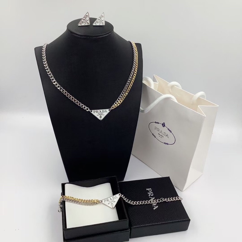 Pre order 14 days] Prada triangle logo pendant with mix colours cuban  necklace | Shopee Malaysia