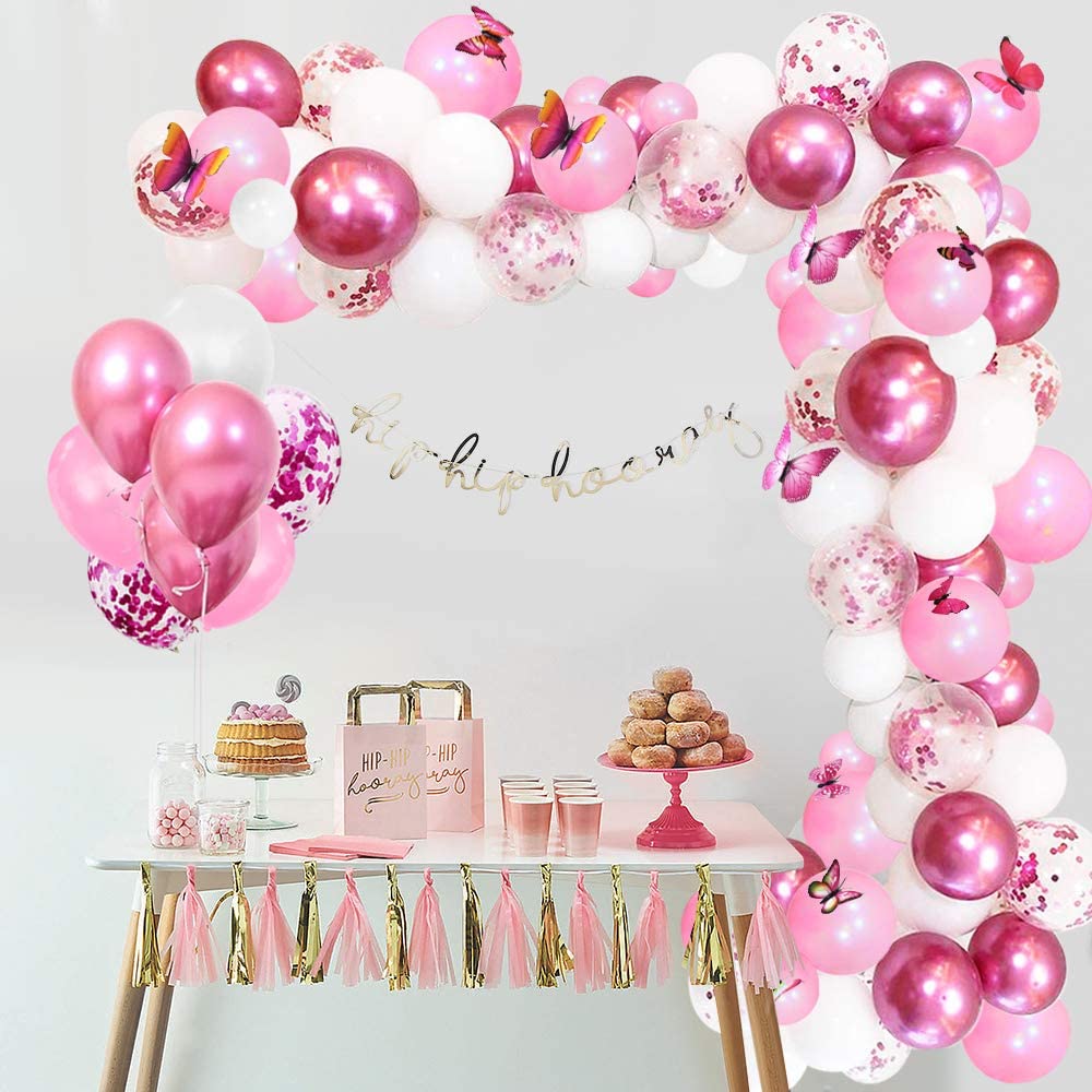 Balloon Arch Kit Pink, 117pcs Latex Balloons, Metallic Pink Balloon ...