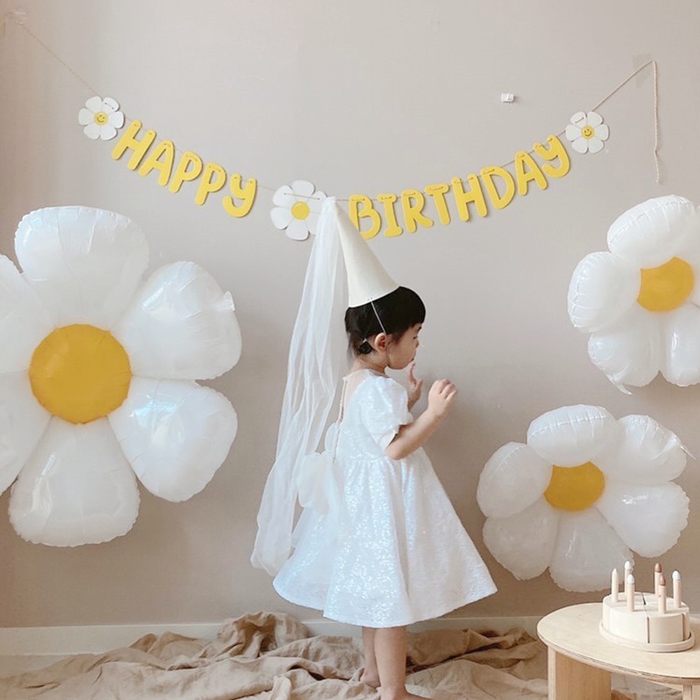 White Yellow Daisy Sunflower Balloon Banner Set for Kid Birthday Party Decorations Needs Supllies