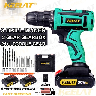 KEELAT Impact Drill Cordless Hammer Screwdriver 3 Mode 2 Speed Bateri ...