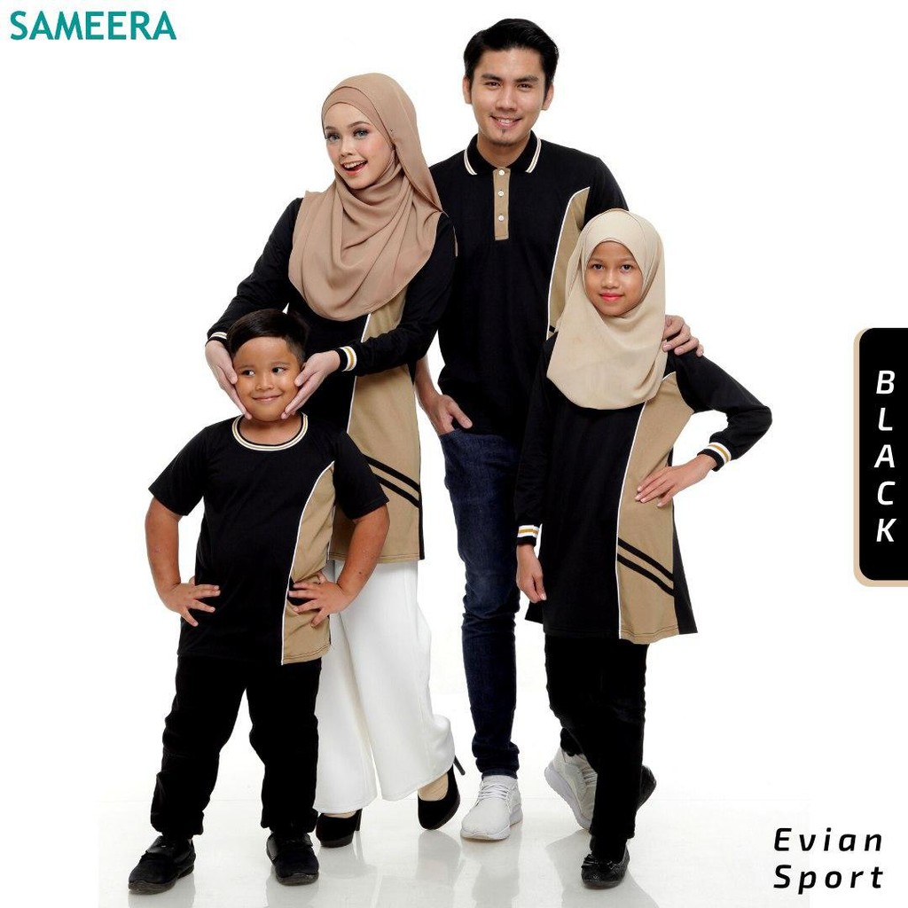  BAJU  SUKAN  MUSLIMAH TSHIRT COTTON FAMILY SET BLACK HITAM  