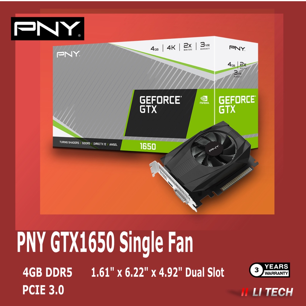 PNY GeForce GTX 1650 4GB Single Fan Graphics Card GPU