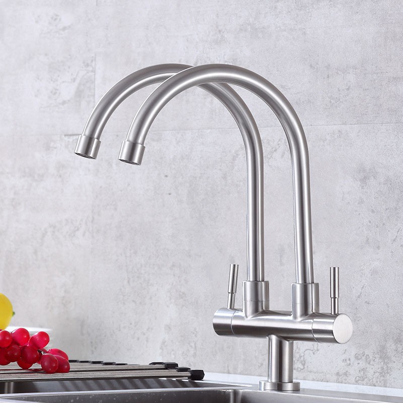 Kitchen Faucet Two Swivel Spouts Deck Mount Faucet Kitchen Sink