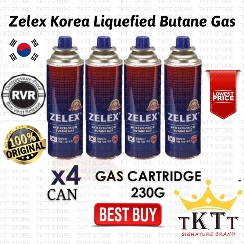 TKTT Korea 4 Cans Zelex Liquefied Butane Gas Cartridge Gas Bottle Gas Torch Gas Tin Gas Steamboat Gas Refill Serbaguna