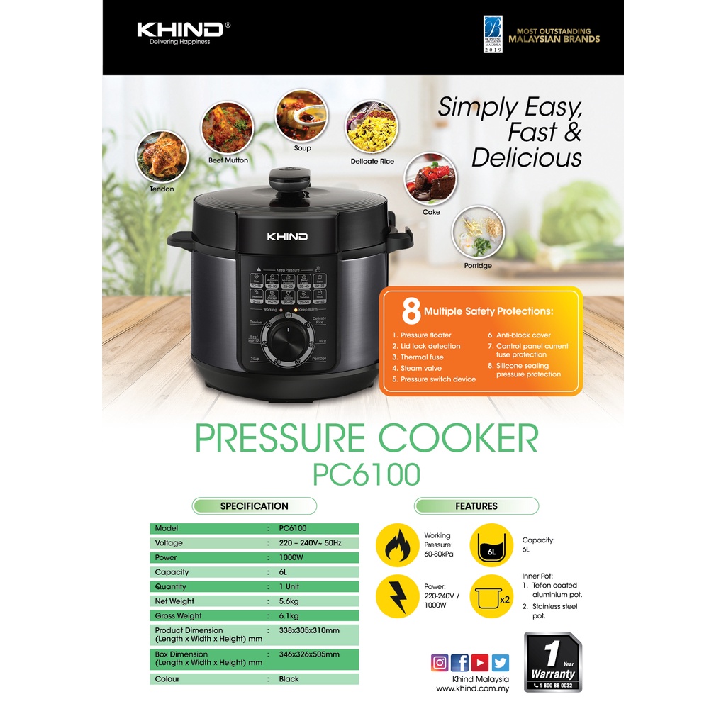 Khind 6L Pressure Cooker PC6100