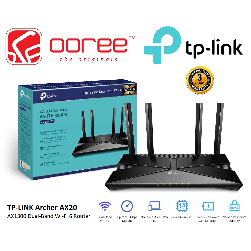 TP-LINK ARCHER AX20 AX1800 DUAL-BAND WI-FI 6 ROUTER WITH 1 ...