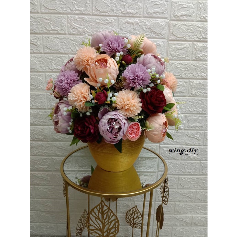 Buy Artificial English Style Variety Roses Flower Set With Ceramic Gold Pot Seetracker Malaysia