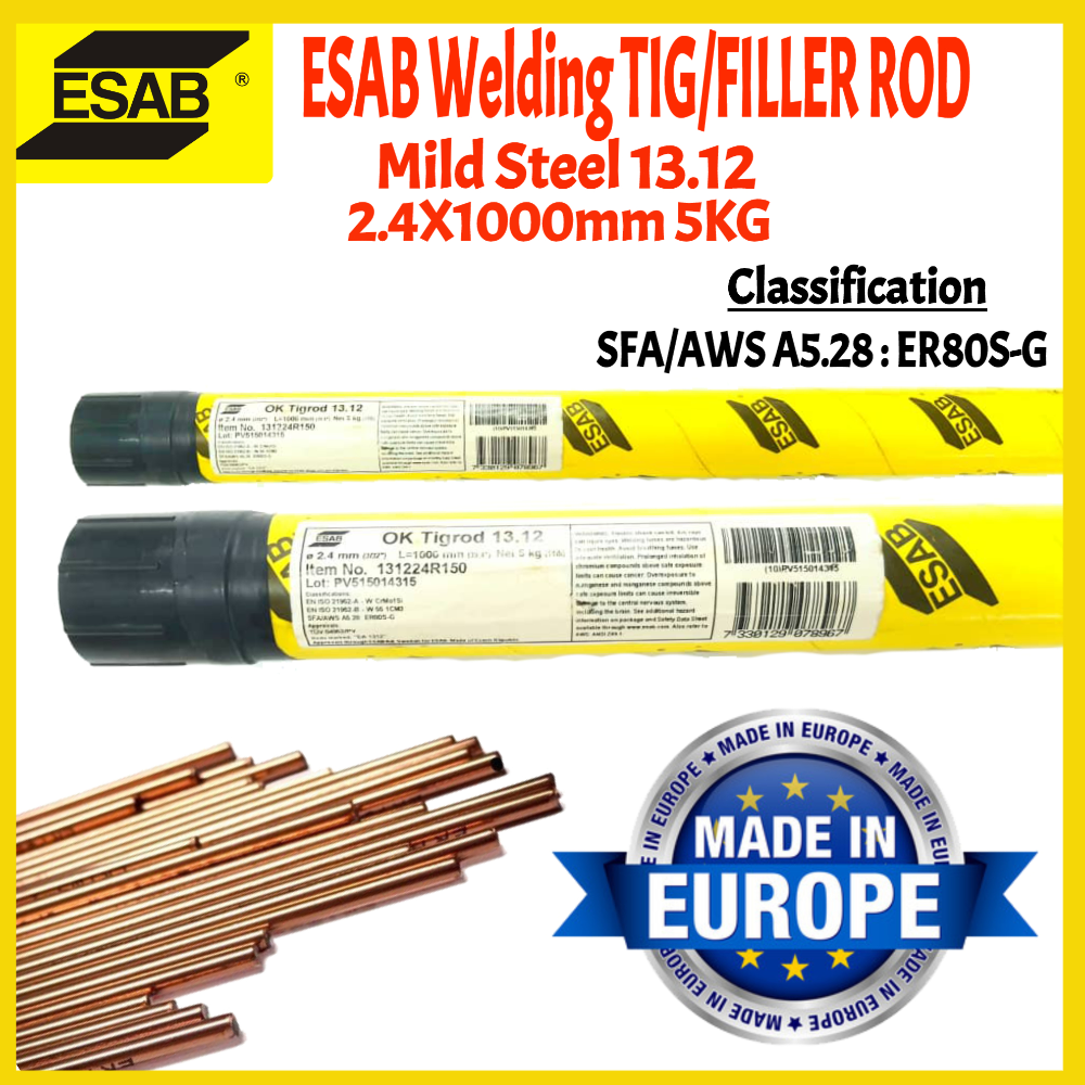 Esab Welding Tig Rod Filler Mild Steel 13 12 2 4x1000mm 5kg Shopee