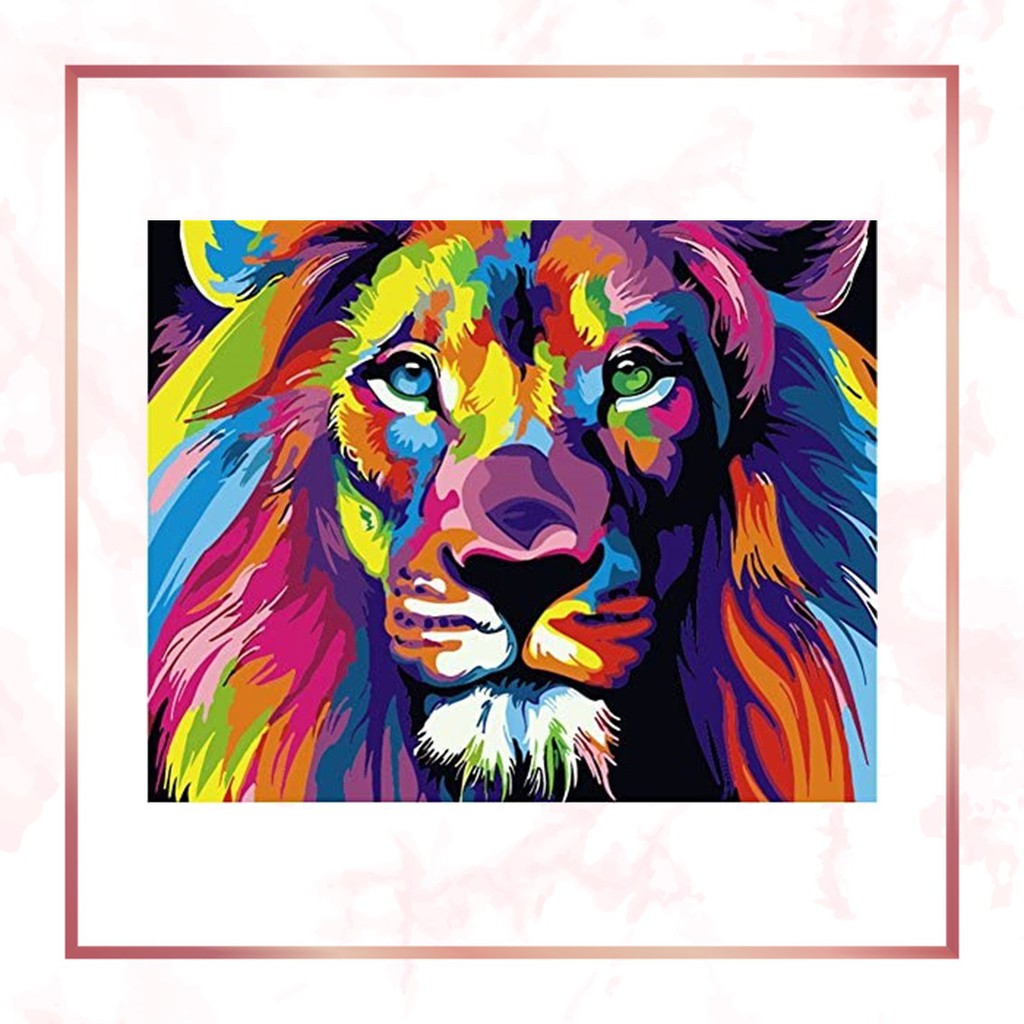 [FREE SHIPPING] Chara Crafts DIY Paint by Number Kit With Frame/ The Pride/ Colorful Lion/ 40*50cm Stretched Canvas