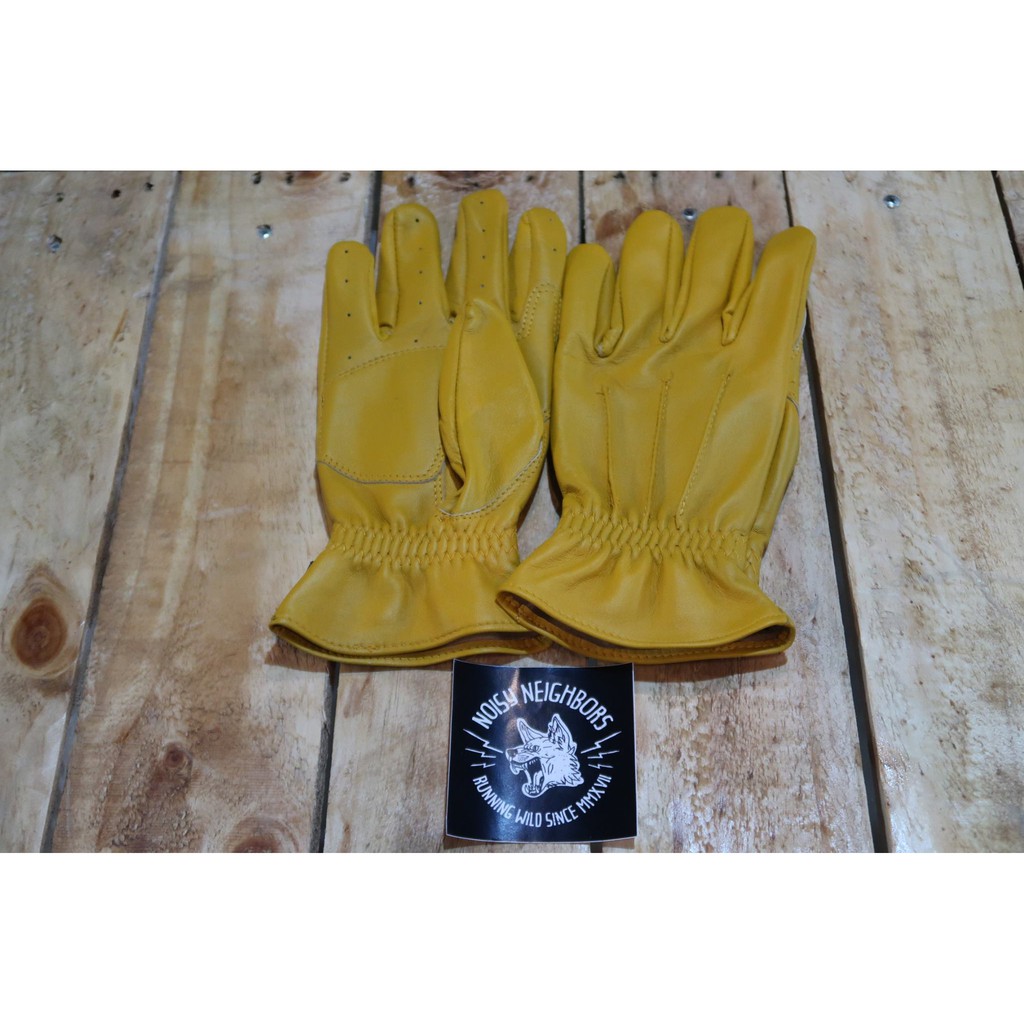 yellow leather gloves