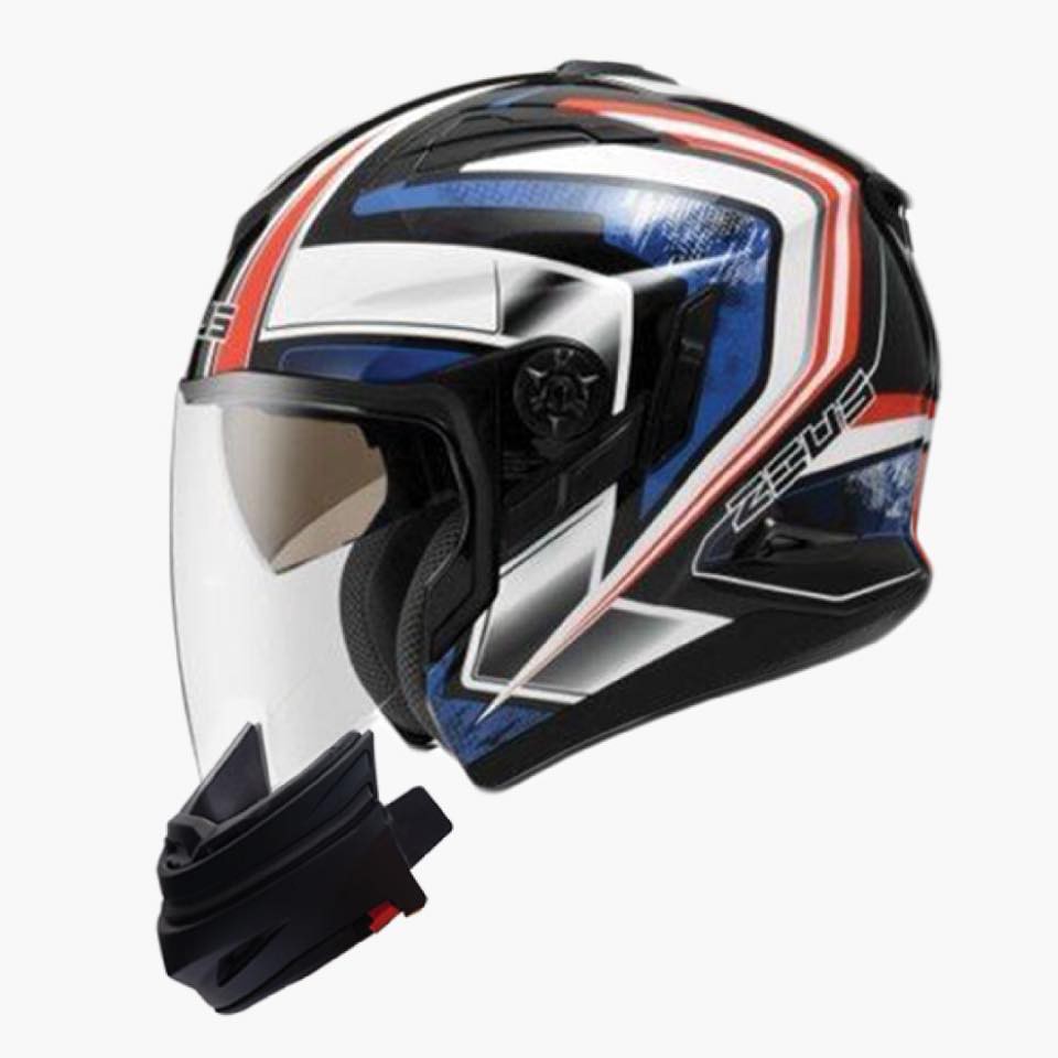 ZEUS Helmets GJ613 Pearl Black AJ6 Blue (Open face, full face, double visor, helmet) Shopee