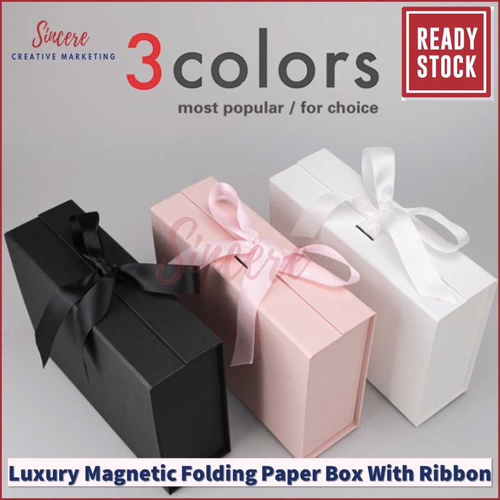 Luxury Black/Pink/Light Blue Magnetic Folding Gift Box With Ribbon (Ready  Stock) | Shopee Malaysia