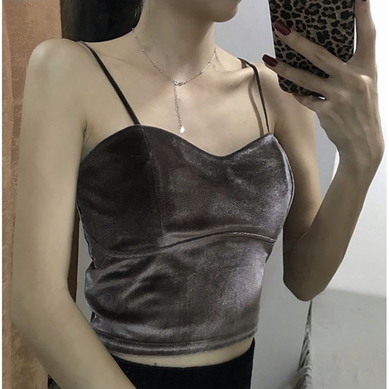 Olyn Tank Top Bludru Crop Top Korean Style 017