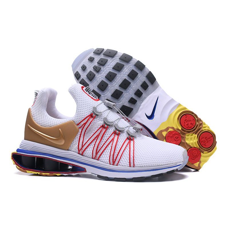 nike shox white and gold