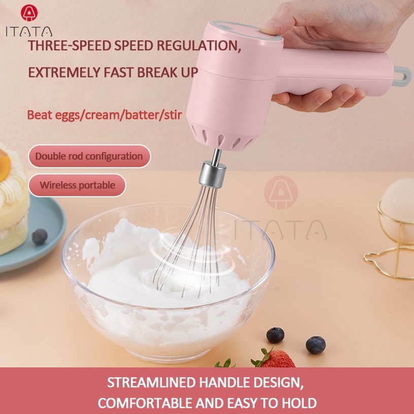 [RAYA 2024] 2 in 1 Hand Mixer Egg Beater Yolk 20W Handheld Whisk Stand USB Wireless Blender Baking Kitchen Pemukul Telur