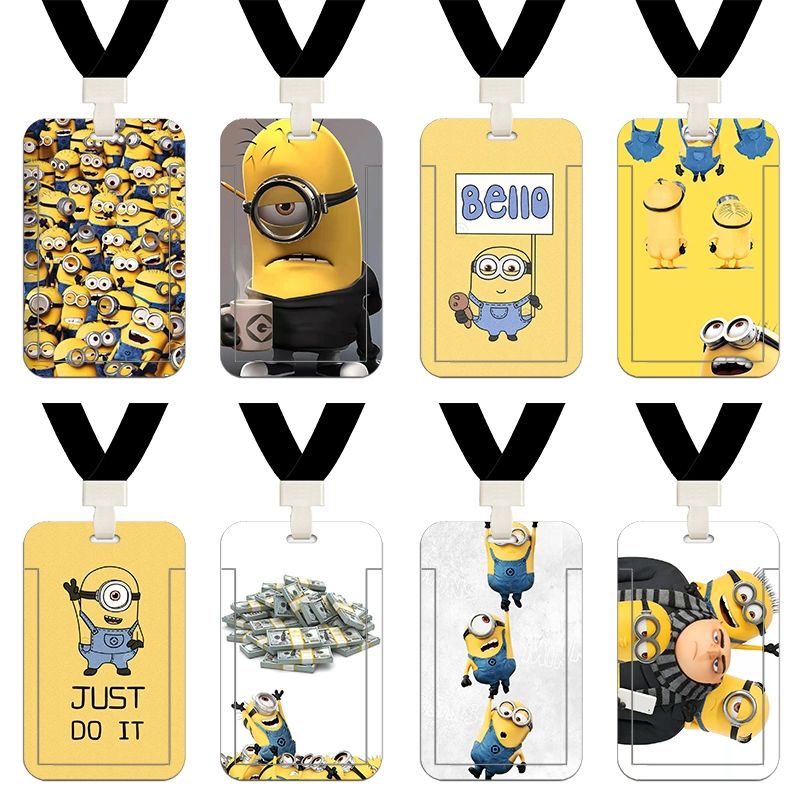 【5】Anime Minions Mrt Card Holder Cute Student Card Holder Kids Lanyard Card Holder Protective ID Card Cover Holder